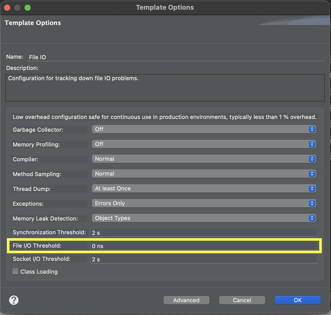 Export JFR template from JMC